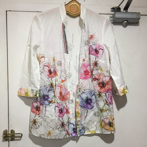 JUST WHITE DESIGN by SE FLORAL PRINT SHIRTS SIZE 42 - Picture 2 of 8